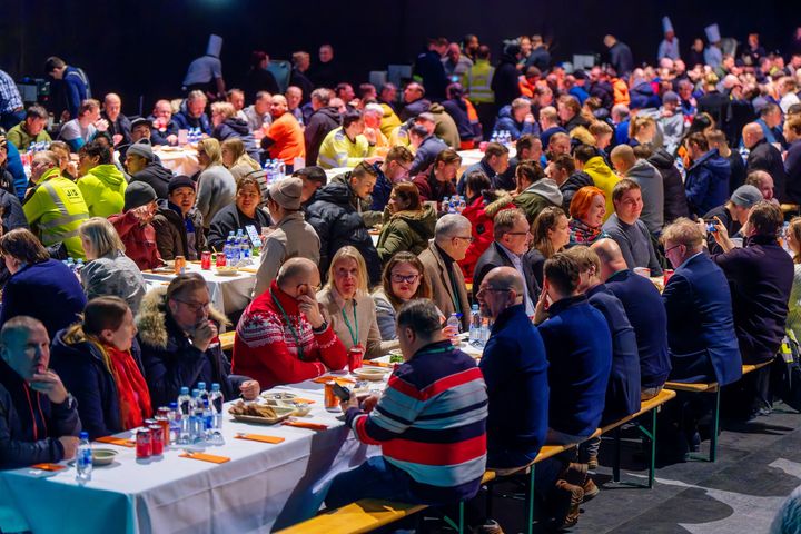 Laakson yhteissairaala-hankkeen harjannostajaisia vietettiin torstaina 15.1.2026 Helsingin jäähallilla. Kuva: Aki Rask.