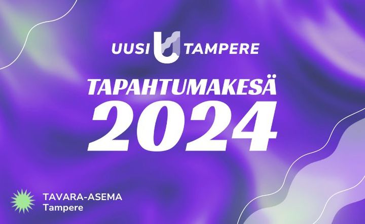Violetinvärinen banneri, jossa on ylhäällä Uusi Tampereen logo ja lisäksi teksti "Tapahtumakesä 2024".