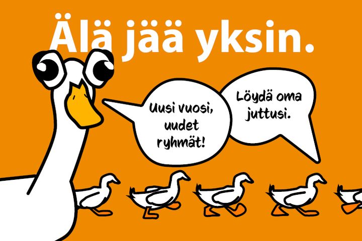 Ankka kävellä tapsuttaa etsien omaa ryhmää.