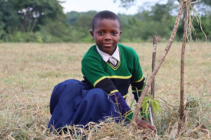 Catherin, 13, from Tanzania, hopes that the mango tree she planted in her home village of Kilosa will grow tall.