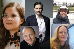 Auroran kappelin Teologisen opintopiirin puhujat keväällä 2026: Anne Heikkinen, Timo R. Stewart, Atte Korhola, Niko Huttunen ja Heta Hurskainen.