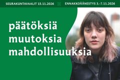 Kuvassa nuori henkilö katsoo kohti, tekstinä päätöksiä muutoksia mahdollisuuksia.