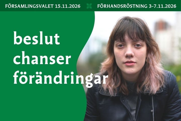 Ung människa tittar mot, på bilden finns ordena beslut, chanser, förandringar.
