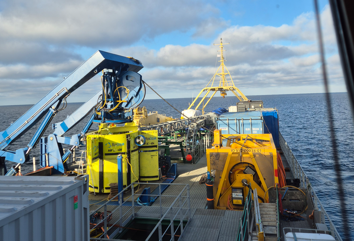 Preliminary work was carried out on the EstLink 2 connection at the beginning of the year. Photo from Baltic Offshore's vessel in February 2025.