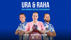Ura ja raha -vastuullisuusseminaari, kuvassa jalkapalloilijat Siiri Forsström, Teemu Pukki ja Alex Ring.