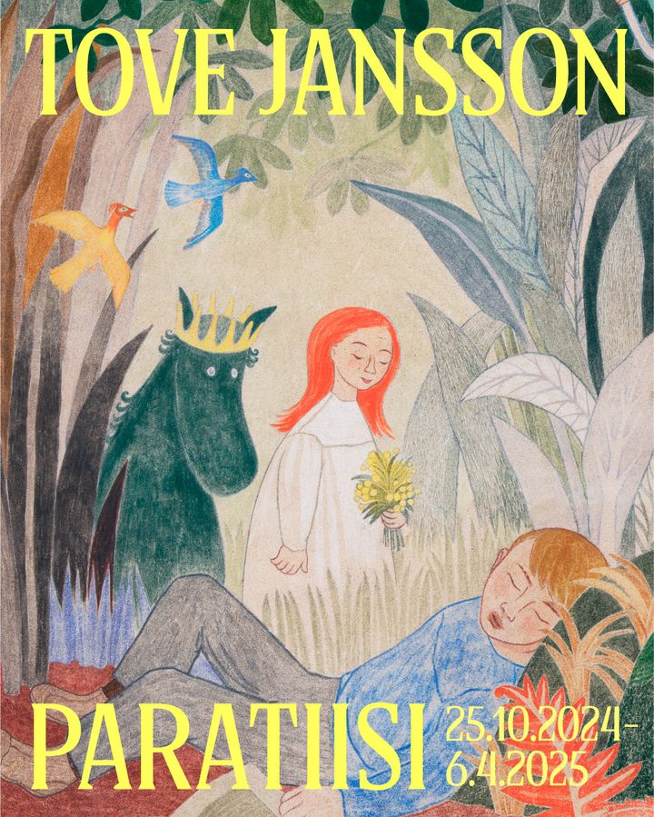 Tove Jansson - Paratiisi. 25.10.2024-6.4.2025. HAM Helsingin taidemuseo. Kuvassa yksityiskohta Janssonin teoksesta Lintu sininen, 1953. © Tove Janssonin kuolinpesä. Kuva: HAM / Maija Toivanen.