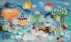 Tove Jansson: Kesä, kevät, syksy (Vuodenajat), 1984 (yksityiskohta). Sampolan Palvelukeskus Oy, Pori. © Moomin Characters™. Kuva: HAM / Sonja Hyytiäinen.