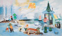 Tove Jansson: Kesä, kevät, syksy (Vuodenajat), 1984 (yksityiskohta). Sampolan Palvelukeskus Oy, Pori. © Moomin Characters™. Kuva: HAM / Sonja Hyytiäinen.