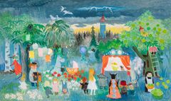 Tove Jansson: Kesä, kevät, syksy (Vuodenajat), 1984 (yksityiskohta). Sampolan Palvelukeskus Oy, Pori. © Moomin Characters™. Kuva: HAM / Sonja Hyytiäinen.