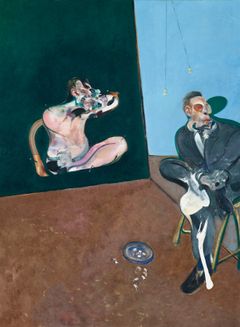 Francis Bacon, Kaksoistutkielma George Dyerin muotokuvaa varten, 1968. Öljy kankaalle, 198 x 147 cm. Sara Hildénin Säätiö. Kuva: Jussi Koivunen