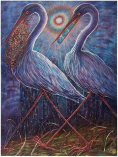 Essi Kuokkanen, Yöksi he sulkevat silmänsä unohtaakseen tekonsa, 2026. Öljy kankaalle, 200 x 150 cm.