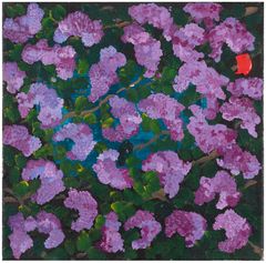 Karoliina Hellberg, Nightly Lilacs (Raatihuoneenkatu), 2026. Akryyli ja öljy kankaalle, 27 x 27 cm.