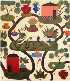 Melina Paakkonen, Orange Dots and Scary Snake, 2026. Akryyli kankaalle, 165 x 145 cm.