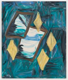 Martha Diamond, Postcard, 1991. Öljy kankaalle, 183 x 152,5 cm. Collection Martha Diamond Trust, New York.