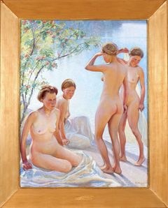 Neljän alastonta nuorta naista kesäisenä päivänä.