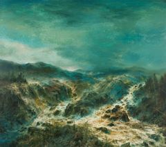 Kuviteltu kuumainen maisema vihreissä sävyissä.