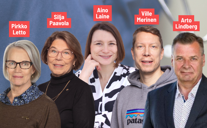 Valokuva viidestä ihmisestä, joilla on nimet yläpuolella.