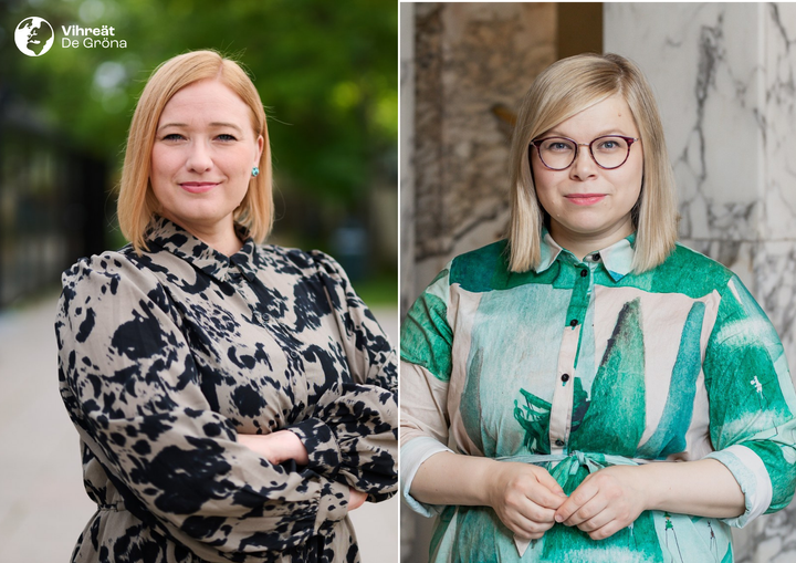 Vihreän aluevaltuustoryhmän puheenjohtaja Henna Partanen ja 1. varapuheenjohtaja Saara Hyrkkö.