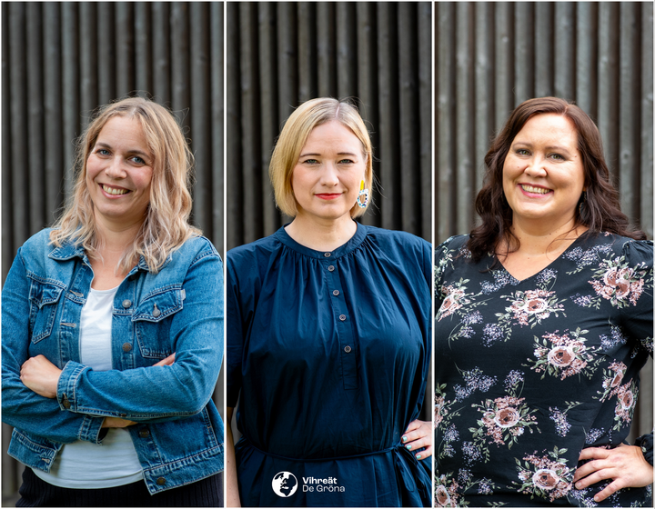 Aluehallituksen jäsen Elli Keisteri-Sipilä, aluevaltuustoryhmän puheenjohtaja Henna Partanen ja aluehallituksen jäsen Hanna Hukari.