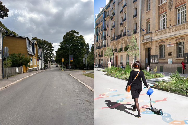 Inarintie nykyisellään ja Pariisin Rue de l'Arbalète -koulukatu