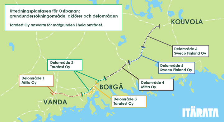 karttakuva, johon on metkitty Vantaa, Porvoo ja Kouvola, laatikoita joissa tekstiä