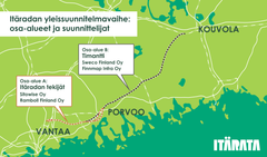 vihreää väriä, kartta, jossa näkyy osa-aluejako ja tekstiä