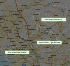 Nousiaisten rakennushanke karttakuvana