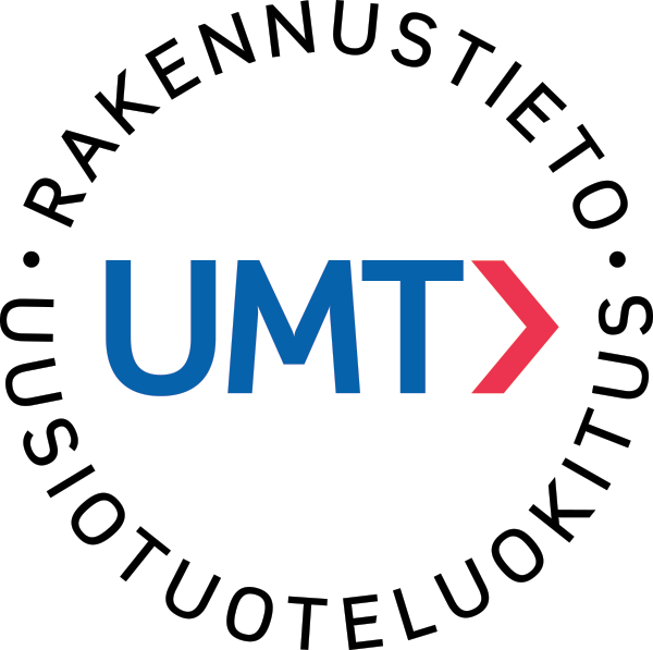 Rakennustiedon uusiomateriaalien ja -tuoteiden luokituksen saaneen tuotteen tunnistat tästä merkistä. Merkki kertoo siitä, että materiaali- ja tuotevalmistaja tarjoaa varmennettua tietoa tuotteen turvallisuudesta ja kierrätysasteesta.