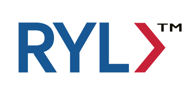 Logo, jossa on siniset kirjaimet "RYL" ja punainen nuoli.