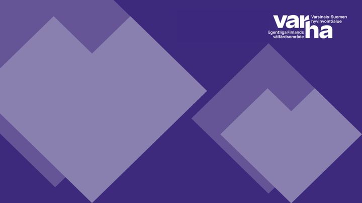 Kaksi violettia graafista elementtiä, jotka näyttävät sydämiltä tai V-kirjaimilta tummaa taustaa vasten. Oikeassa ylänurkassa on Varhan logo.