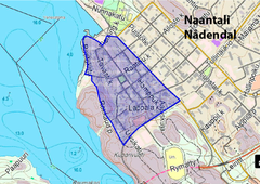 Karta över Naantali (Nådendal) med ett markerat område.