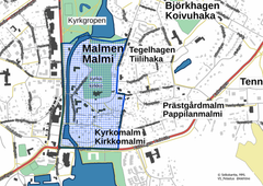 Karta över begränsningsområdet i Pargas