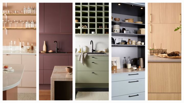 Epoqin uutuusvärejä rivissä komeilemassa: Trend-sarjan Blush, Burgundy, Pistachio ja Hazy Blue, sekä Edge-sarjan Natural Oak.