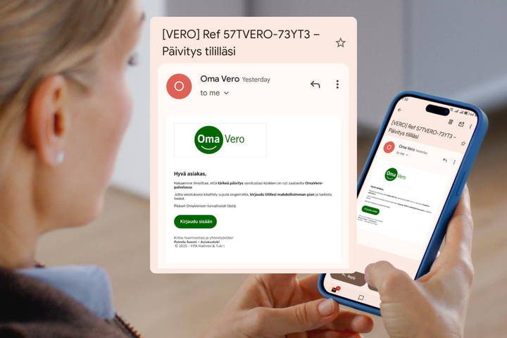 Huijausviestissä oleva linkki ei vie OmaVeroon – vaan rikollisten sivulle.