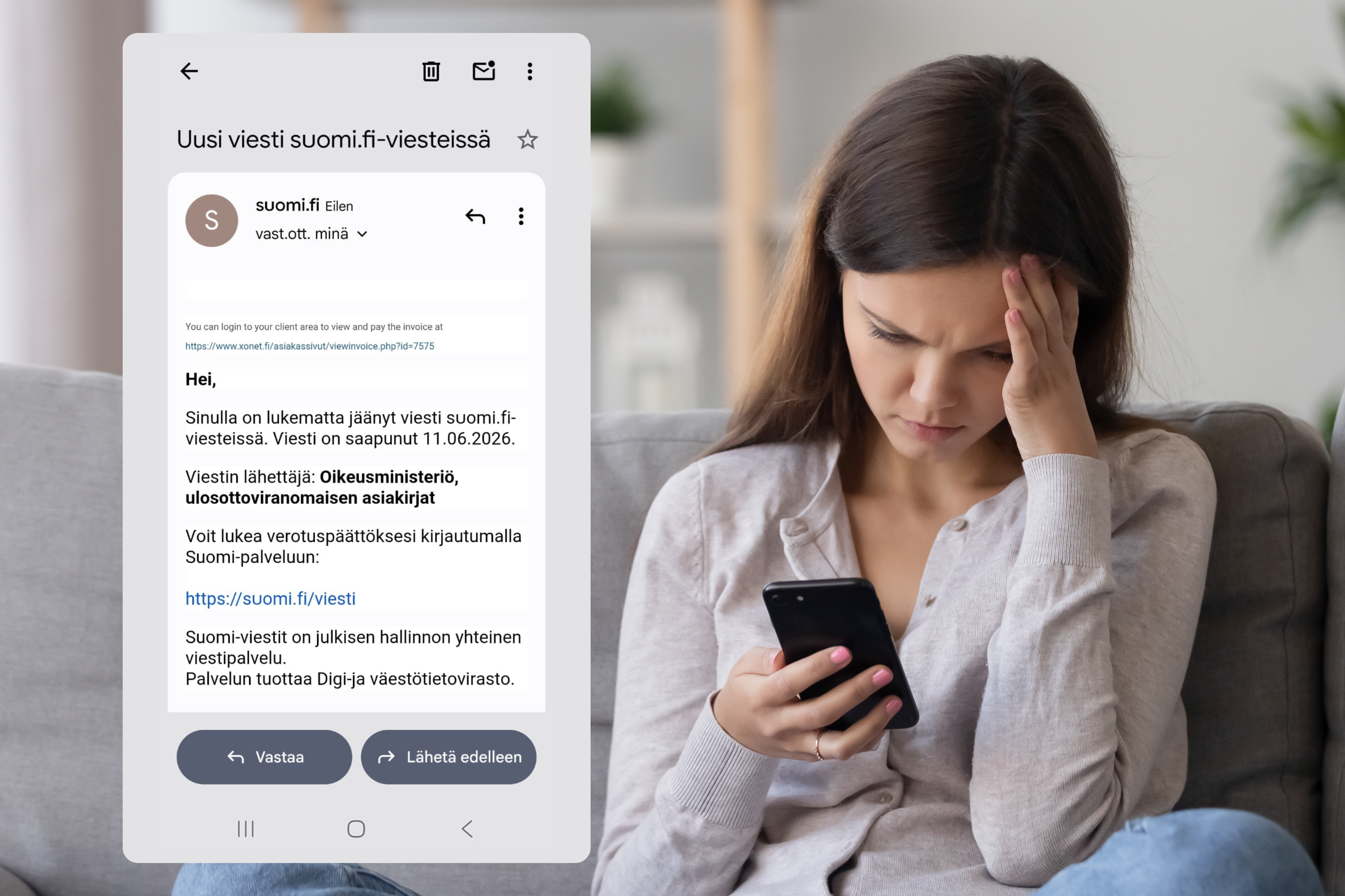 Oikeusministeriön nimissä lähetetyt huijausviestit yleistyvät
