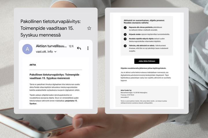 Kiireellinen pankkiviesti voi olla huijaus.