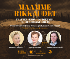 Alt-teksti: Kolme pääpuhujaa Maamme rikkaudet 2025 -tapahtumassa.