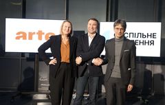 f.l.t.r.: Heike Hempel, President of ARTE GEIE - Mykola Chernotytskyi, Head of the Managing Board of Suspilne Ukraine - Bruno Patino, Vice-President of ARTE GEIE and President of ARTE France