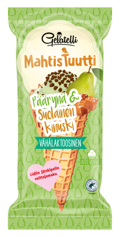 1,59 € | 200 ml | Lidlin jäätelökilpailun voittajatuutti. Aidossa vohvelituutissa on päärynäjäätelöä ja suolainen kinuski -kastiketta ja se on kuorrutettu suolainen kinuski -rakeilla. Tuote on vähälaktoosinen.