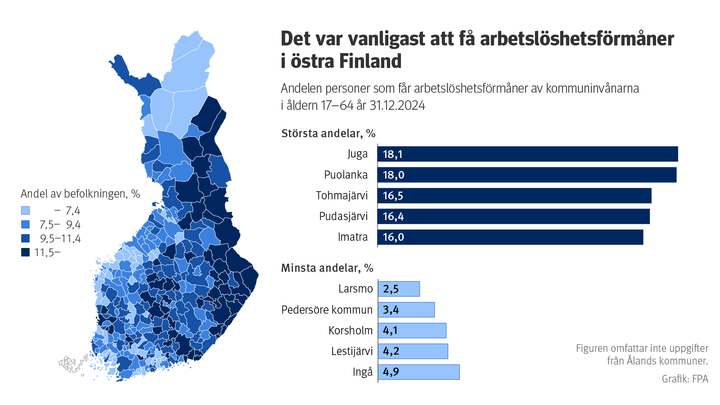 Figurens%20titel%3A%20Flest%20mottagare%20av%20arbetsl%F6shetsf%F6rm%E5ner%20finns%20i%20%D6stra%20Finland.%20Figuren%20visar%20andelen%20mottagare%20av%20arbetsl%F6shetsf%F6rm%E5ner%20av%20kommunens%20befolkning%20i%20%E5ldern%2017%u201364%20%E5r%20den%2031%20december%202024.%20De%20st%F6rsta%20andelarna%20av%20mottagare%20fanns%20i%20kommunerna%20i%20%D6stra%20Finland%2C%20s%E4rskilt%20i%20Juuka%20och%20Puolanka%2C%20och%20de%20minsta%20p%E5%20%D6sterbottens%20kustomr%E5den%2C%20s%E4rskilt%20i%20Larsmo.