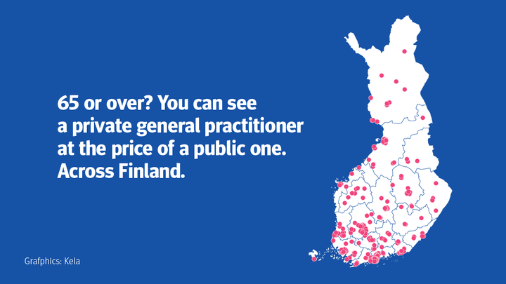 The picture shows a map of Finland with dots on municipalities with medical clinics participating in the freedom of choice pilot for persons 65 years or older.