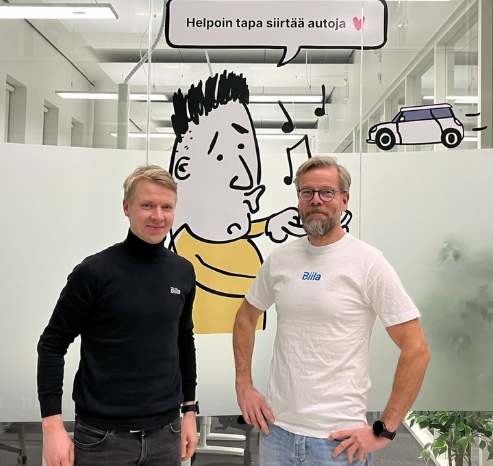 Biilan perustaja ja toimitusjohtaja Aapeli Kallunki (vas.) ja Voland Partnersin perustajaosakas Jyrki Laune.