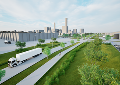 Yleiskuva teollisuuspuistosta, mallinnuskuva.