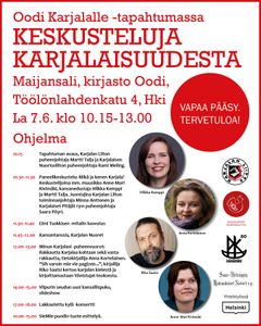 Keskusteluja karjalaisuudesta Oodi Karjalalle -tapahtumassa la 7.6. kirjasto Oodissa Helsingissä.