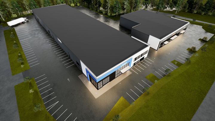 Havainnekuva Tampereen Lahdesjärvelle rakennettavista tuotanto-, logistiikka- ja toimistotiloista