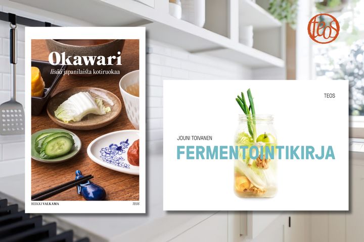 Heikki Valkaman Okawari sisältää houkuttelevia japanilaisia kotiruokareseptejä, Jouni Toivasen Fermentointikirja johdattaa lukijan fermentoinnin eli hapattamisen saloihin.