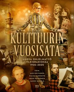 Kirjan kultaan taittuva kansikuva, jossa lukee kirjan nimi ja jossa on mm. linkkitorni, Katja Ståhl juhlapuvussa ja arkistokuvia.