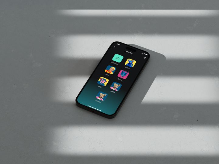 Barnprofiler skapade under Yle-konto på en mobilenhets skärm