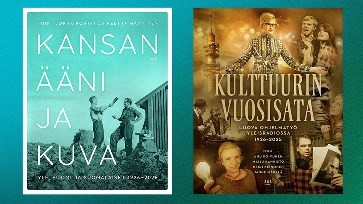 Kaksi%20kirjan%20kantta.%20Vasemmalla%20%22Kansan%20%E4%E4ni%20ja%20kuva%22%2C%20oikealla%20%22Kulttuurin%20vuosisata%22.