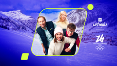 Ylen tiimi on valmiina talviolympialaisiin. Kuvassa Jussi Jokinen, Kaisa Mäkäräinen, Petra Manner ja Riku Salminen